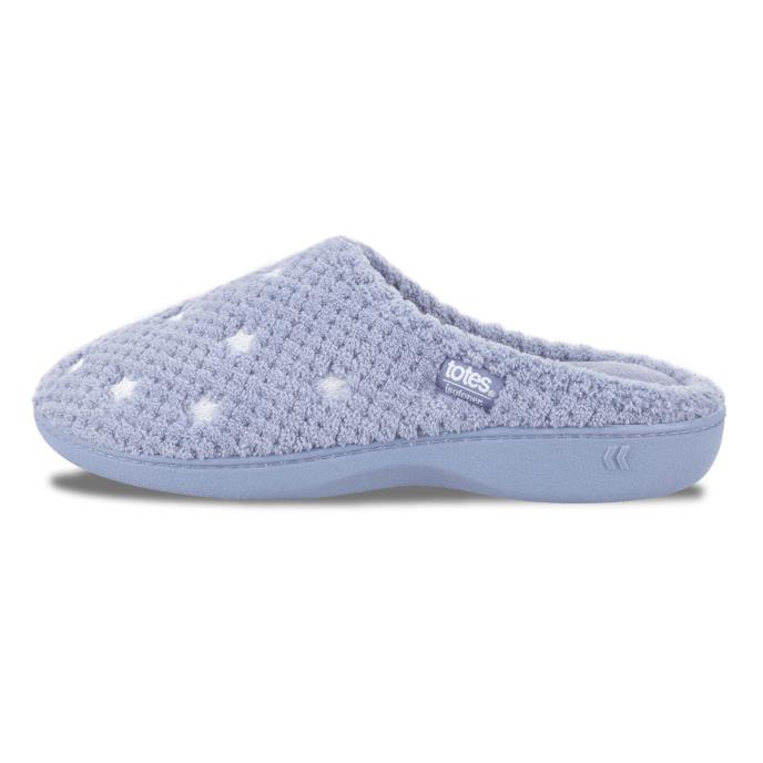Isotoner® Ladies Popcorn Terry Mule Slippers Iris Blue Star Extra Image 3